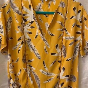 Collective Concepts Yellow Feather Print Top